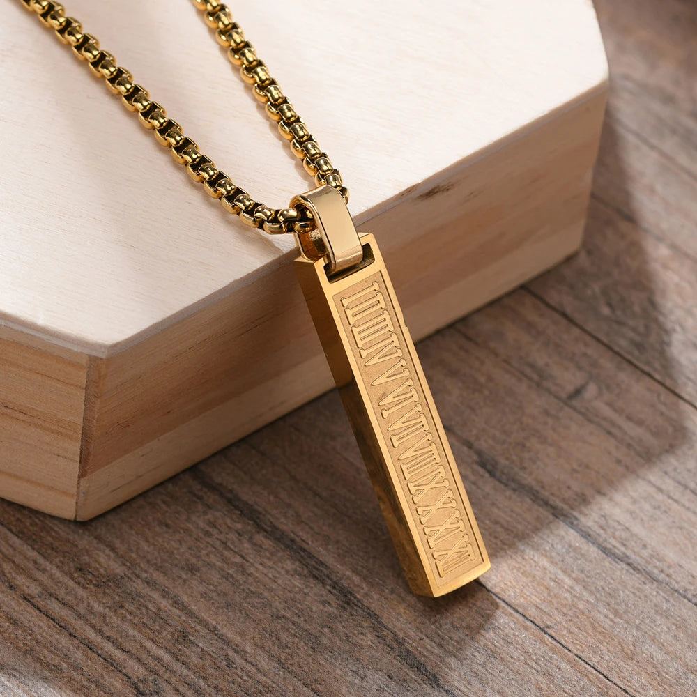 Mens Jewelry Engravable Customized 3D Vertical Bar Necklace  Gift for Him