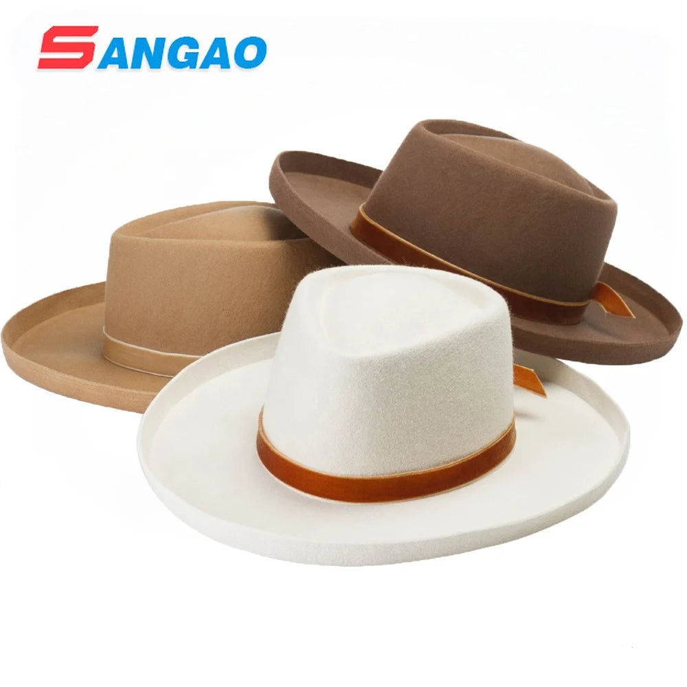 Wholesale Perfect Wool Felt jockey Hat Felt Cowboy Fedora Camel Floppy Woman Could Put Your logo
