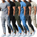M-3XL  Sports Suit Men's Solid Color Casual Round Neck Short Sleeved Sports T-shirt+pocket Pants Two-piece Set Streetwear