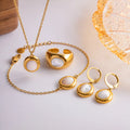 Wholesale Cat Eyes Stones Jewelry Set Waterproof Gold Plated Necklace Bracelet Earring Ring Set Jewelry Stainless Steel Jewelry