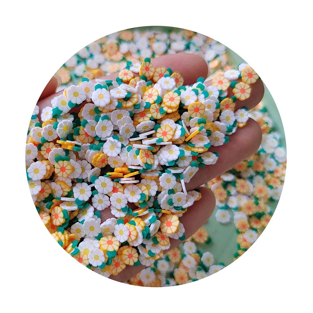 White Yellow Daisy Flower Slices Polymer Clay Sprinkles for Toys Decoration DIY Crafts Filler Accessories