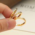 Wholesale Women's Stainless Steel 18k PVD Gold-plated Diamond Ring Fashionable Geometric Rivet Design Wedding Engagement Ring