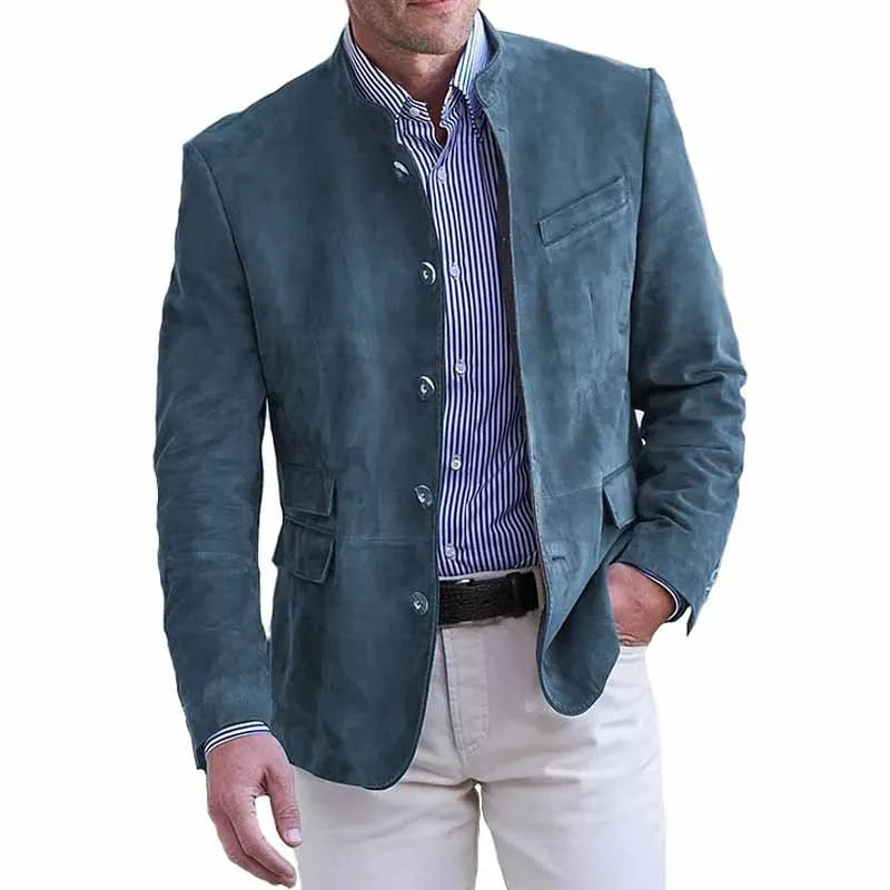RNSHANGER Stand Collar Men's Suit Jacket Casual Single Breasted Solid Color Corduroy Blazer Streetwear Vintage Outerwear Jacket