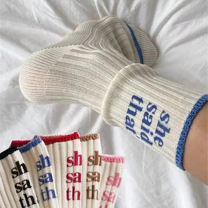 Wholesale Trending Letter Double Needle Socks Men Women Casual Knitting Ribbed Cotton Crew Socks