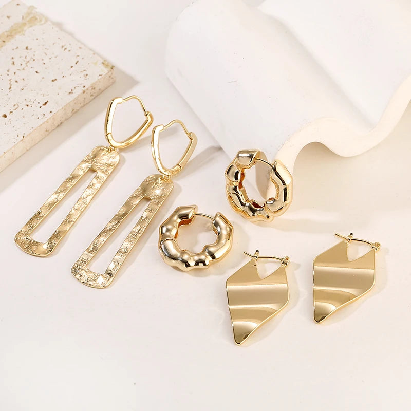 Fashion Trendy Geometric Drop Earrings 2022 Newest Women 14K Gold Plated Zircon Anniversary