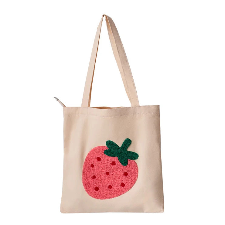 Large Capacity Embroidery Pattern 12 OZ Heavy Shopping Shoulder Tote Canvas Bag With Inside Pocket
