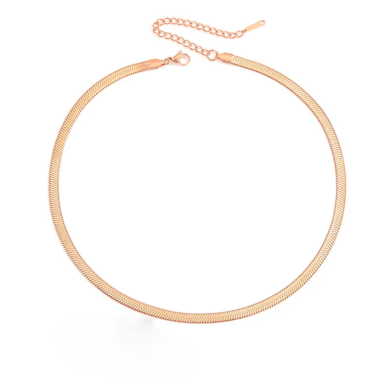 2/3/4/5mm Trendy Waterproof Jewelry Necklaces 14K Gold Plated Stainless Steel Flat Snake Chain Necklace for Women