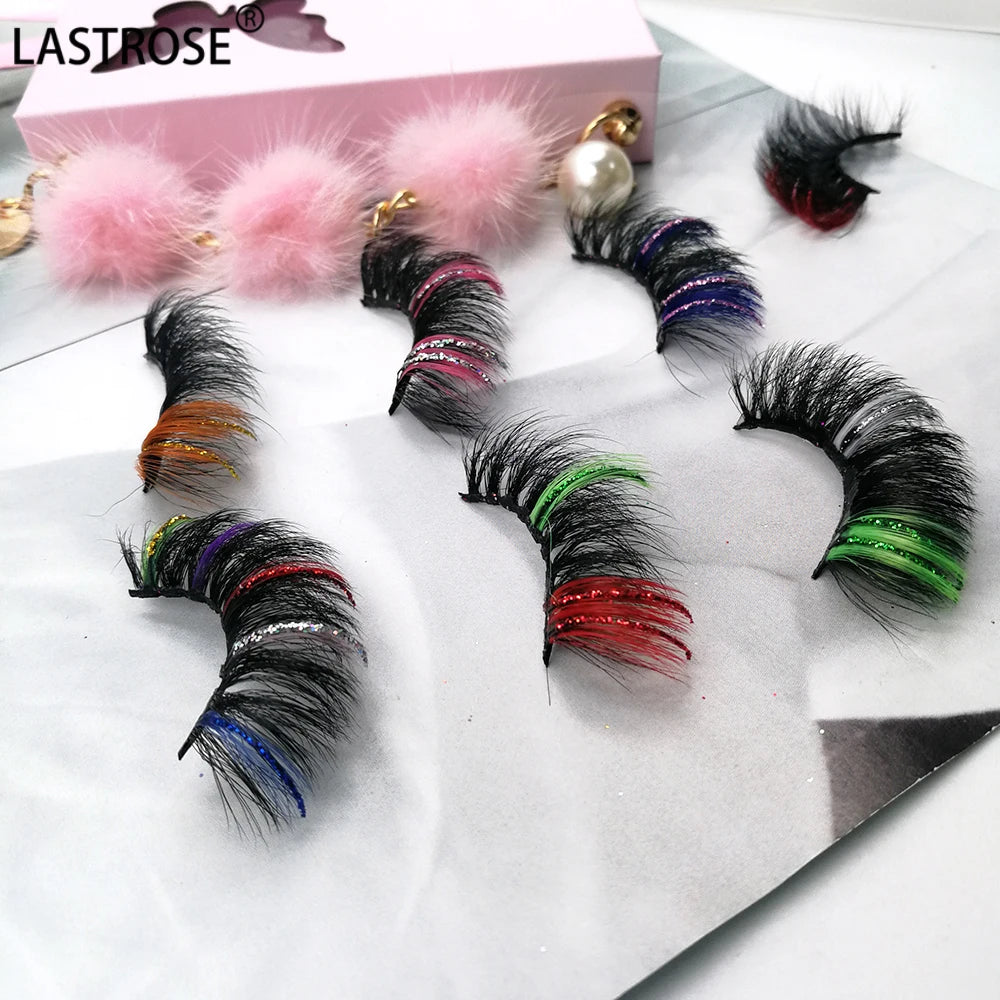Wholesale Cruelty Free Colorful Shiny Mink Strip Lashes With Glitter 15mm 20mm Color Eyelashes Glitter Colored Lashes