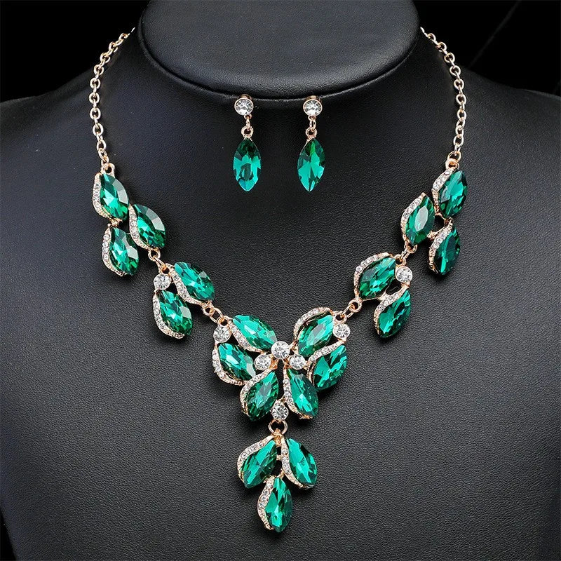 Stylish Diamond Jewel Necklace and Earring Set New Alloy High-grade Exquisite Classic Bridal Jewelry for Anniversary