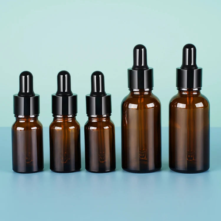 Holographic Small Glass Dropper Bottle 15ml-100ml Refillable Foundation Eye Cream Amber Clear Iridescent Oil Round Shape Packing