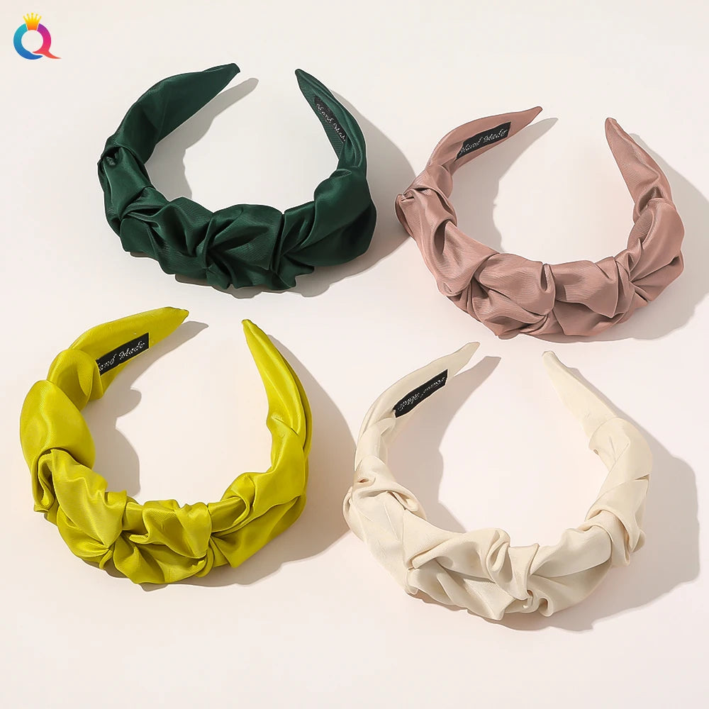 QIYUE New Pleated Solid Color Women's Headband Fashionable Hairband for Girls