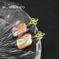Emerald Flower Silver 925 Jewelry for Woman Geometric Purple Baroque Pearl Earring Korean Style Lady Birthday Eardrop