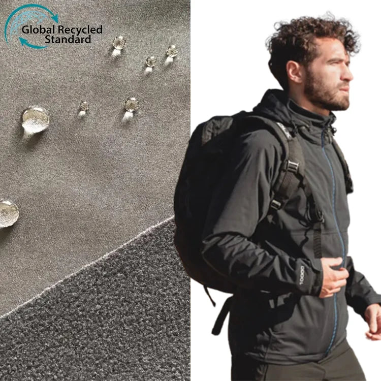 Waterproof Breathable Recycled Soft Shell Fabric 4 Way Stretch Softshell Polar Fleece Fabric for Outdoor Jacket