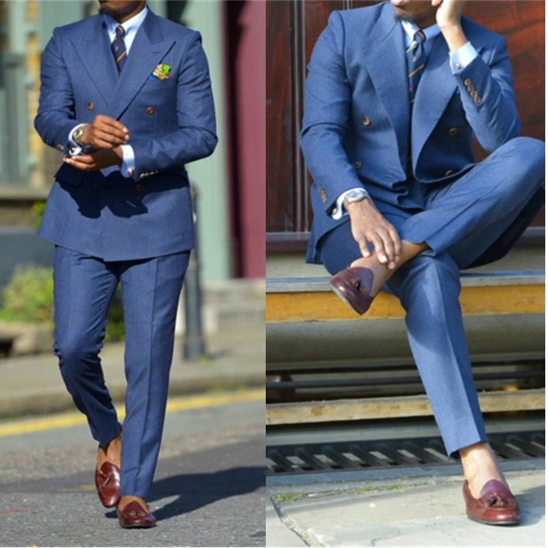 2025 Formal Dark Blue Men Suits for Wedding Groom Wear for Groomsman Tuxedo Suits for Prom Banquet 2 Pieces(Jacket+Pants)