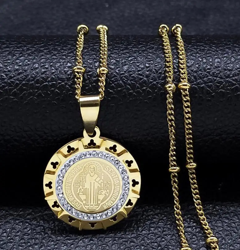Caicai Unisex Pendant Necklace Trendy SAN Benito Religious Jewelry 18K Gold PVD Plated Stainless Steel Waterproof Link Chain