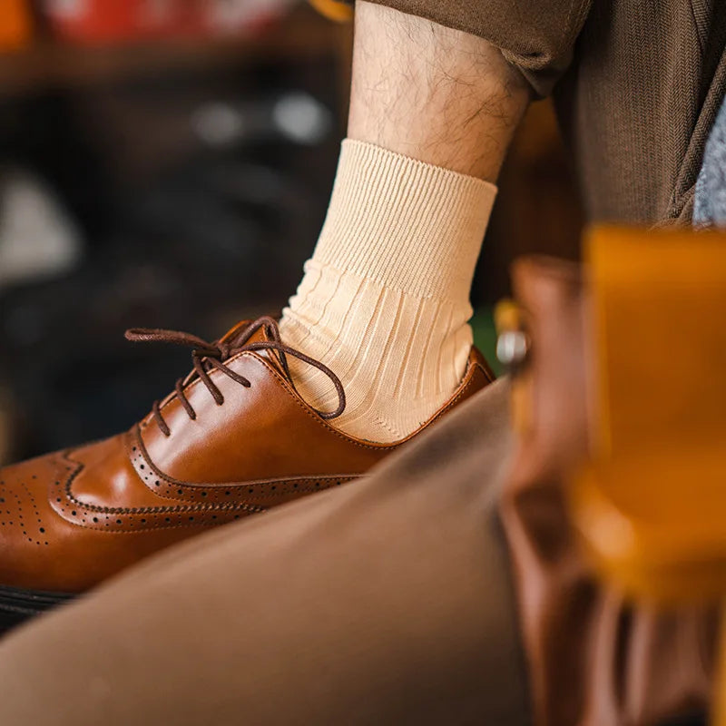 176N Customized High-end Quality Men's Mercerized Cotton Dress Socks Fashion Design Breathable Deodorant 60s Knitting Crew Socks