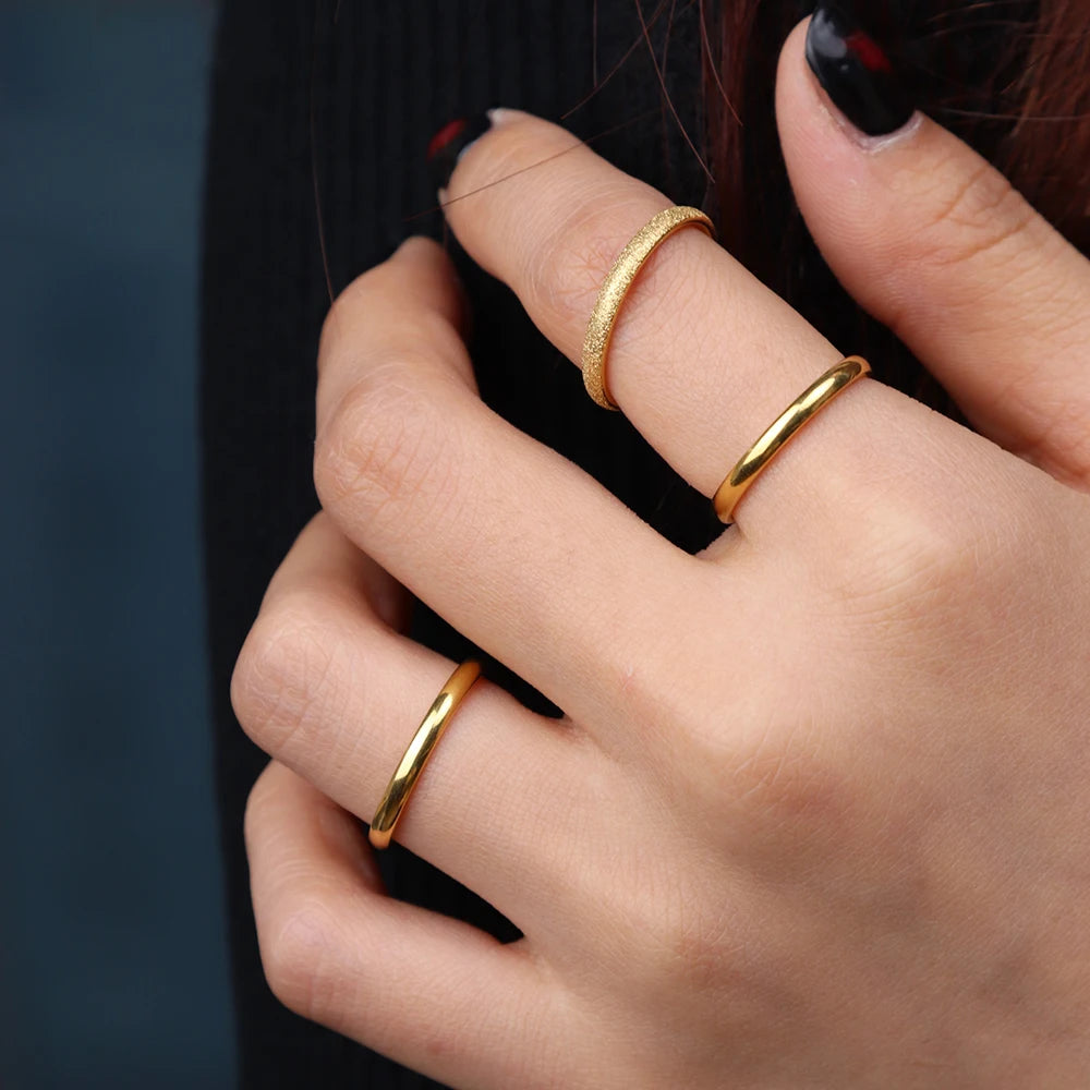 Chris April 316L Stainless Steel Gold Plated Plain Shiny Sandy Finish Layered Rings Set Jewelry Women