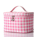 2024 Women's Portable Travel Makeup Organizer Personalized PU Grid Bucket Bag Water-Resistant Beauty Tote Pouch Durable Lady
