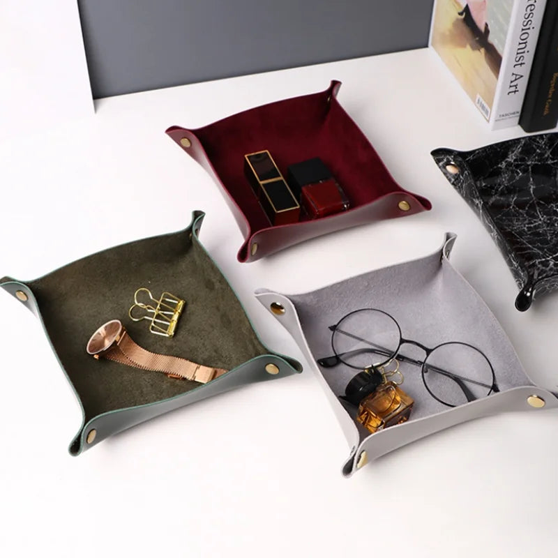 Personalized PU Leather Desk Storage Key Tray Folding Tray for Home Office