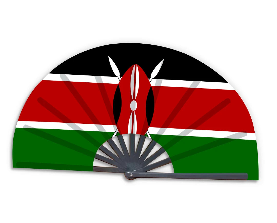 New Product Customized National Country Flag Kenya Folding Bamboo Hand Held Fan