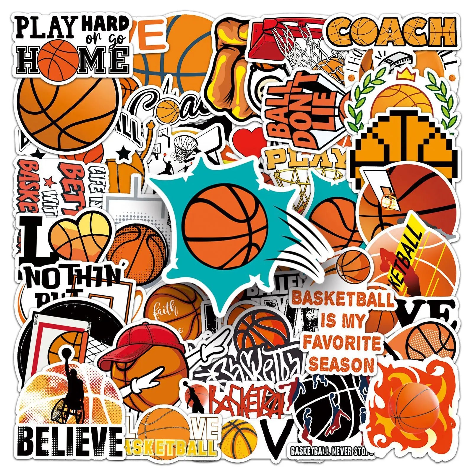 50 Pcs Personalized Basketball Sport PVC Waterproof Stickers for Draw bar Box Suitcase Tables Handbags Guitar and Books