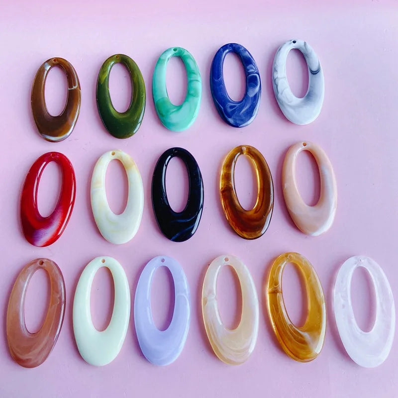 Exaggerate 26*42mm Irregular Staining Hollow Droplet Oval Pendant Charm Colorful Resin Beaded for DIY Jewelry Accessories