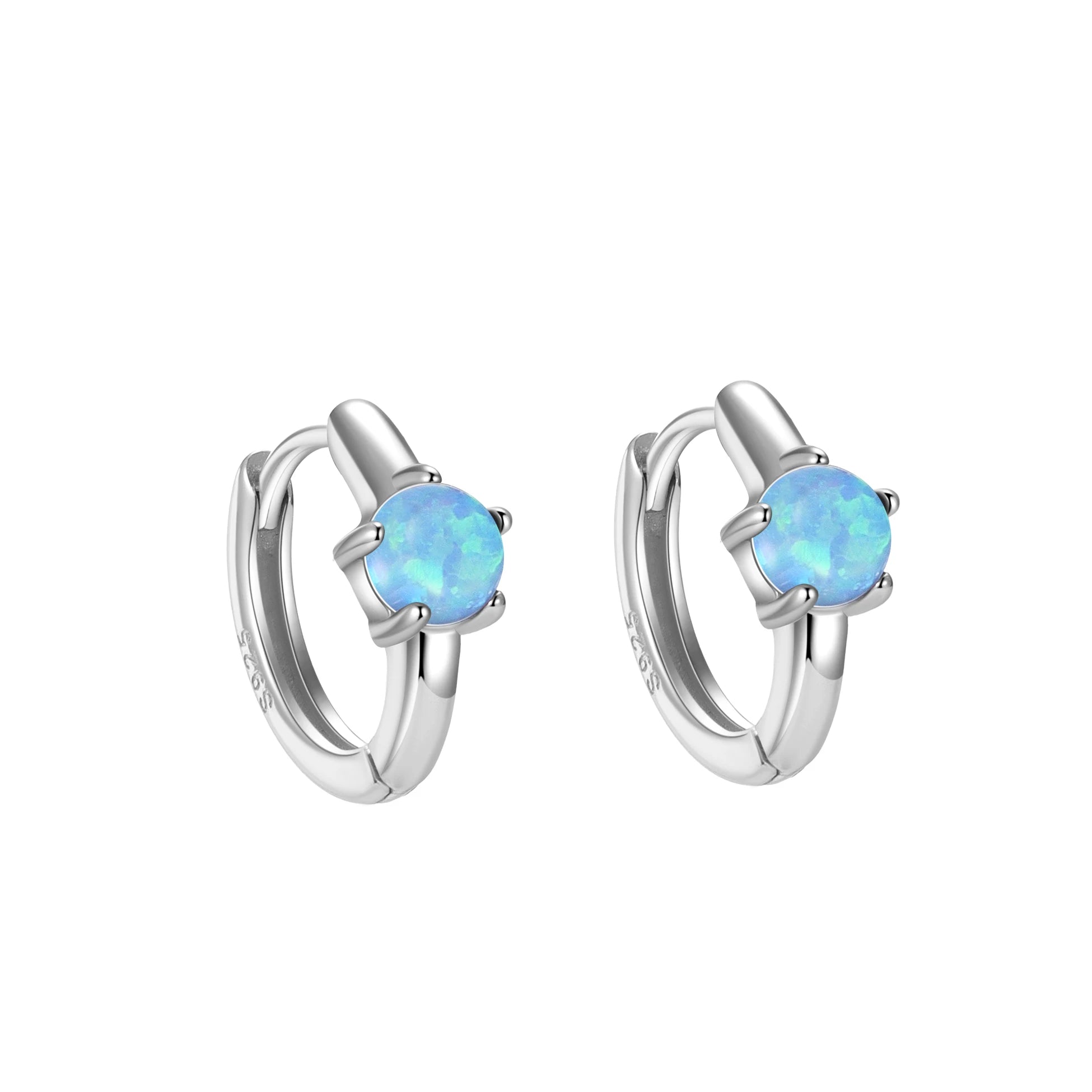 Trendy Opal Earrings 925 Sterling Silver Round White Blue Purple Stone Hoops Set for Women Girls Fine Jewelry Wholesale