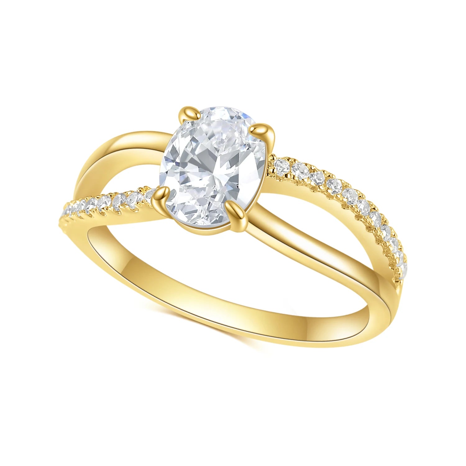 OL0929 Abiding Fine Jewelry Bulk Morden Style Oval Cut White Cubic Zirconia 14K Yellow Gold Plated 925 Silver Stone Rings