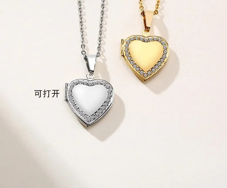 Heart Openable Photo Box Pendant Necklace Personalized Waterproof Gold Plated Unfade Stainless Steel Jewelry Necklace