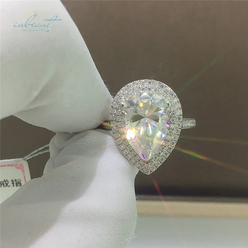 14K White Gold Original Brilliant Cut 5 Carat Diamond Test Past D Color Water Drop Moissanite Ring Women Wedding Fine Jewelry