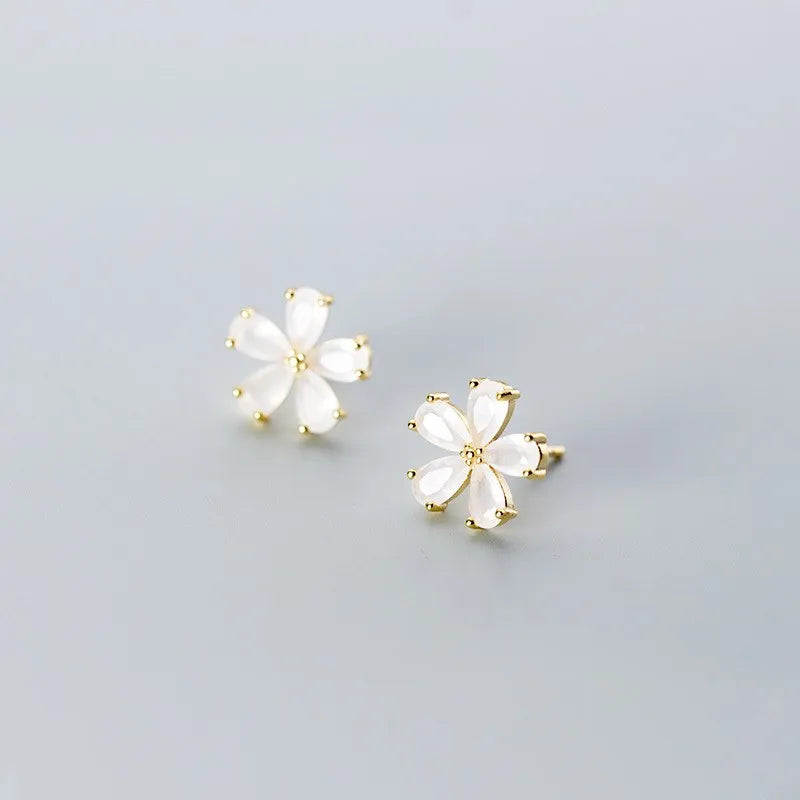 Wholesale Flower Shape 18K Gold Plated 925 Sterling Silver Studs Earrings Fashion Jewelry for Women Girls