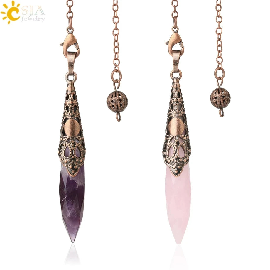 CSJA Natural Healing Dowsing Pendulums Crystal Vintage Pendulos Pendule for Divination Christmas Jewelry G653