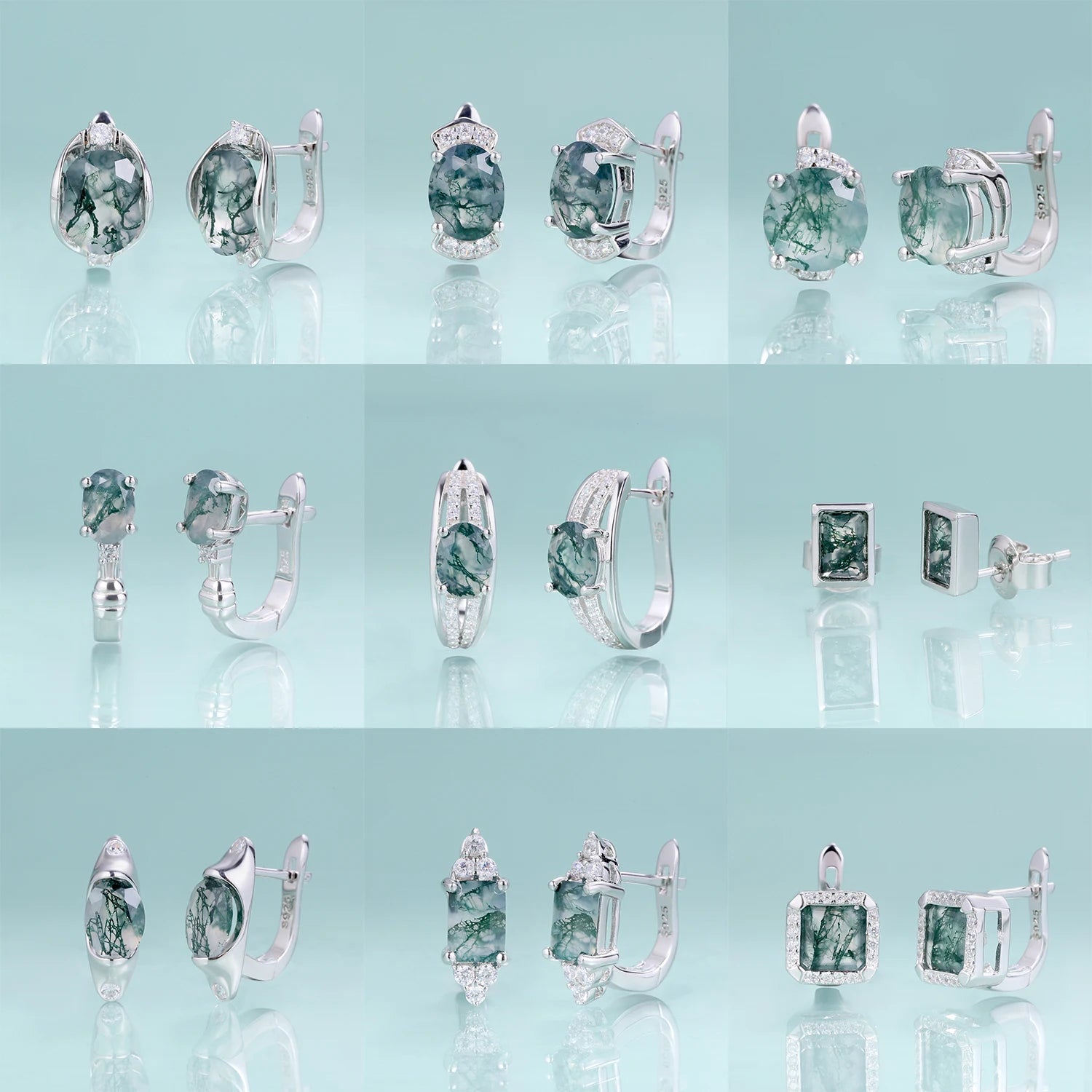 Abiding Designer Rhodium Plating 925 Silver Earrings Studs Natural Green Moss Agate English Hook Earrings Best Gifts