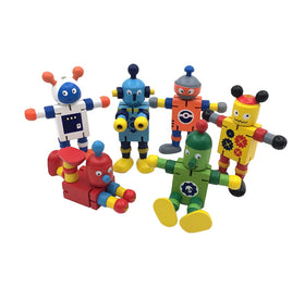 DIY Wooden Kids Robot Puppets Cartoon Toy for Entertainment and Figure Doll