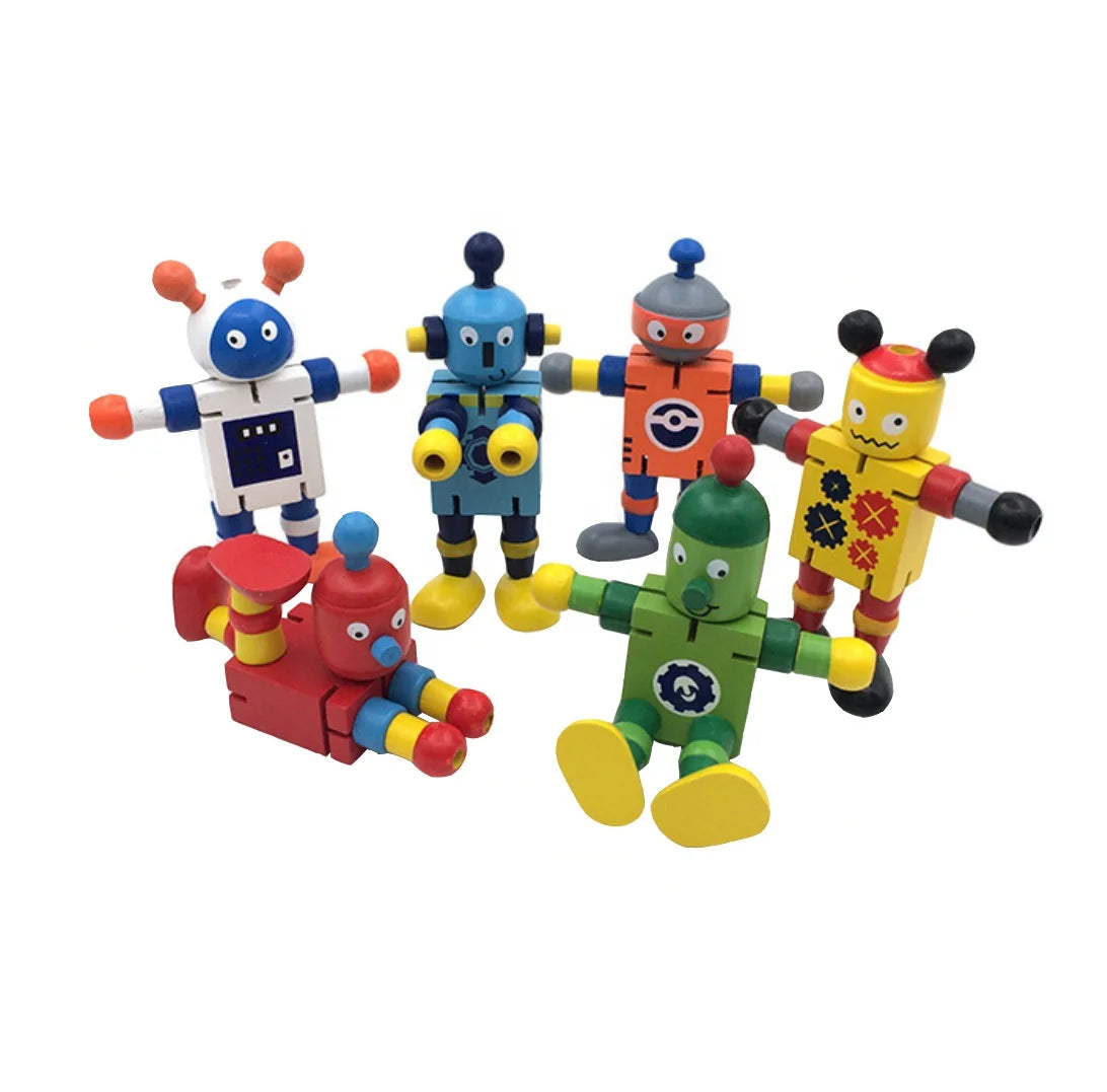 DIY Wooden Kids Robot Puppets Cartoon Toy for Entertainment and Figure Doll