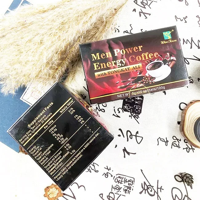 Winstown Men Power Energy Coffee with Tongkat ali Private Label Man Active Instant Black Coffee Male Maka Ginseng Coffee