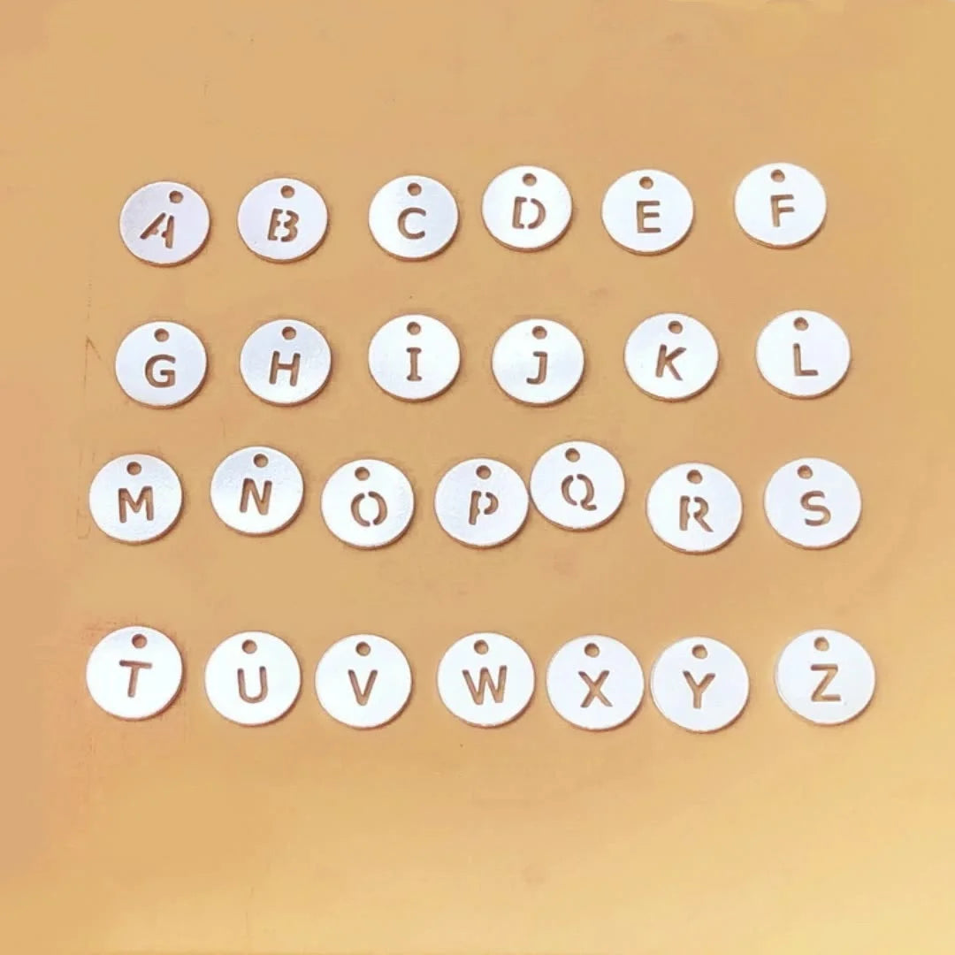 Initial 925 Sterling Silver Hollowed 26 English Alphabet Letters 6mm Disc With Single Hole Charm Pendant DIY Jewelry Accessories