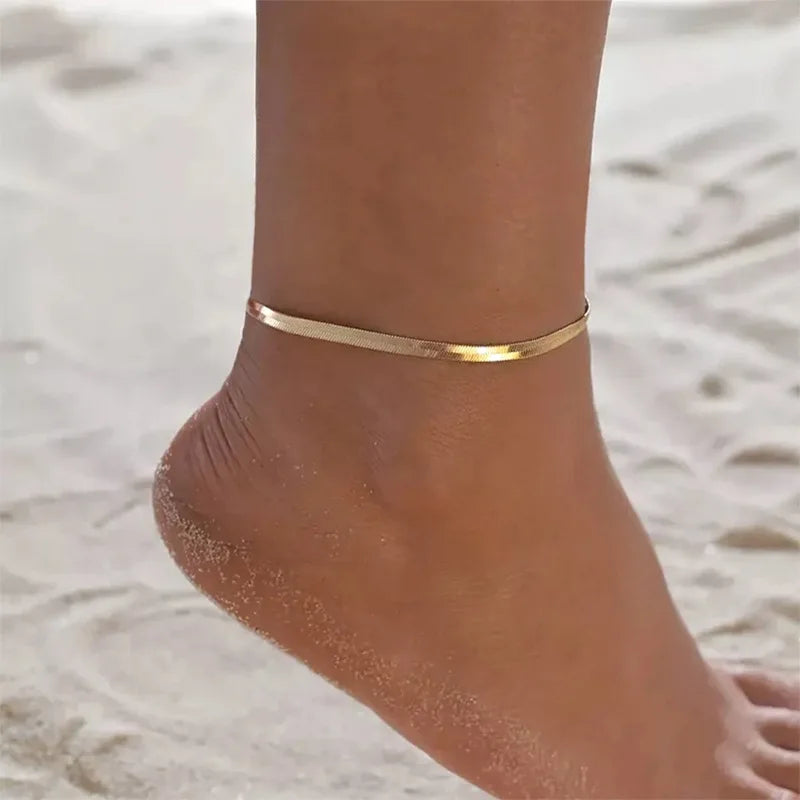 Wholesale Stainless Steel 18K Gold Plated Snake Chain Anklet Waterproof Jewelry