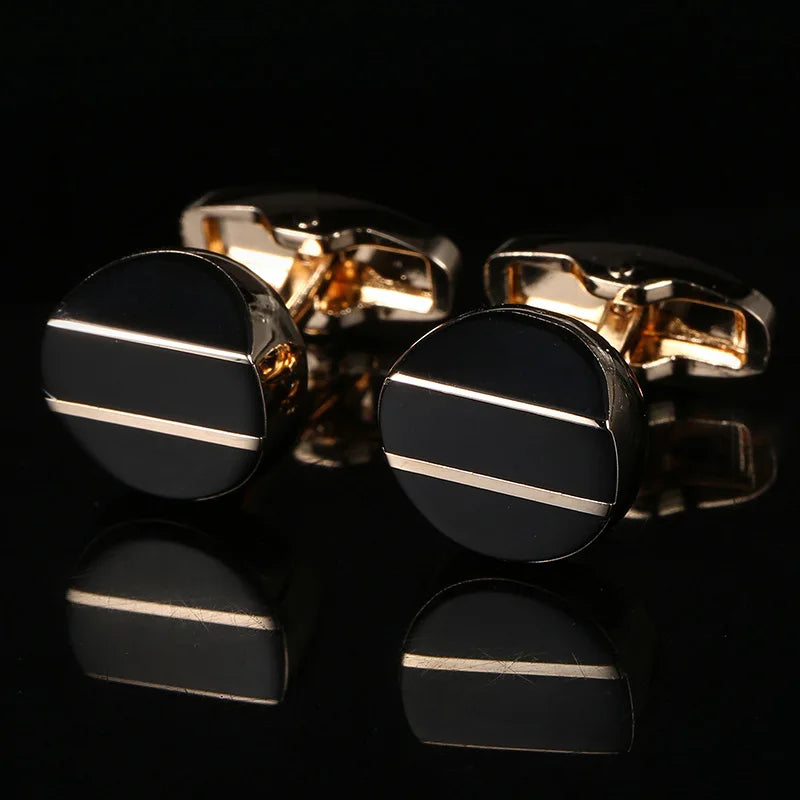 Minimalist Black Enamel Cufflinks Classical Rose Gold Plated Round Suit Shirts Cufflinks