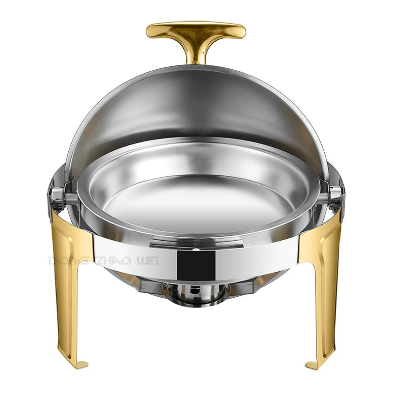 New Arrival Commercial Round Stainless Steel Roll Top Chafing Dishes Silver Food Warmer Buffet for Hotels & Restaurants