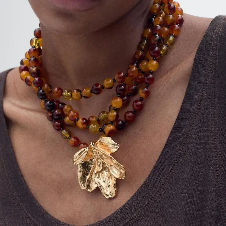 2025 New Arrival Fashion Jewelry Bohemian Handmade Beaded Acrylic Flower Multi Layer Link Chain Chokers Women's Necklace