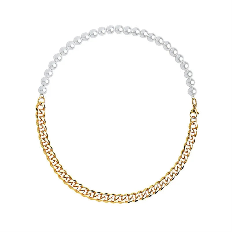 Luxury  Natural Fresh Water Pearl Necklaces Fashion 18k Gold Freshwater Pearl Chain Half Necklace