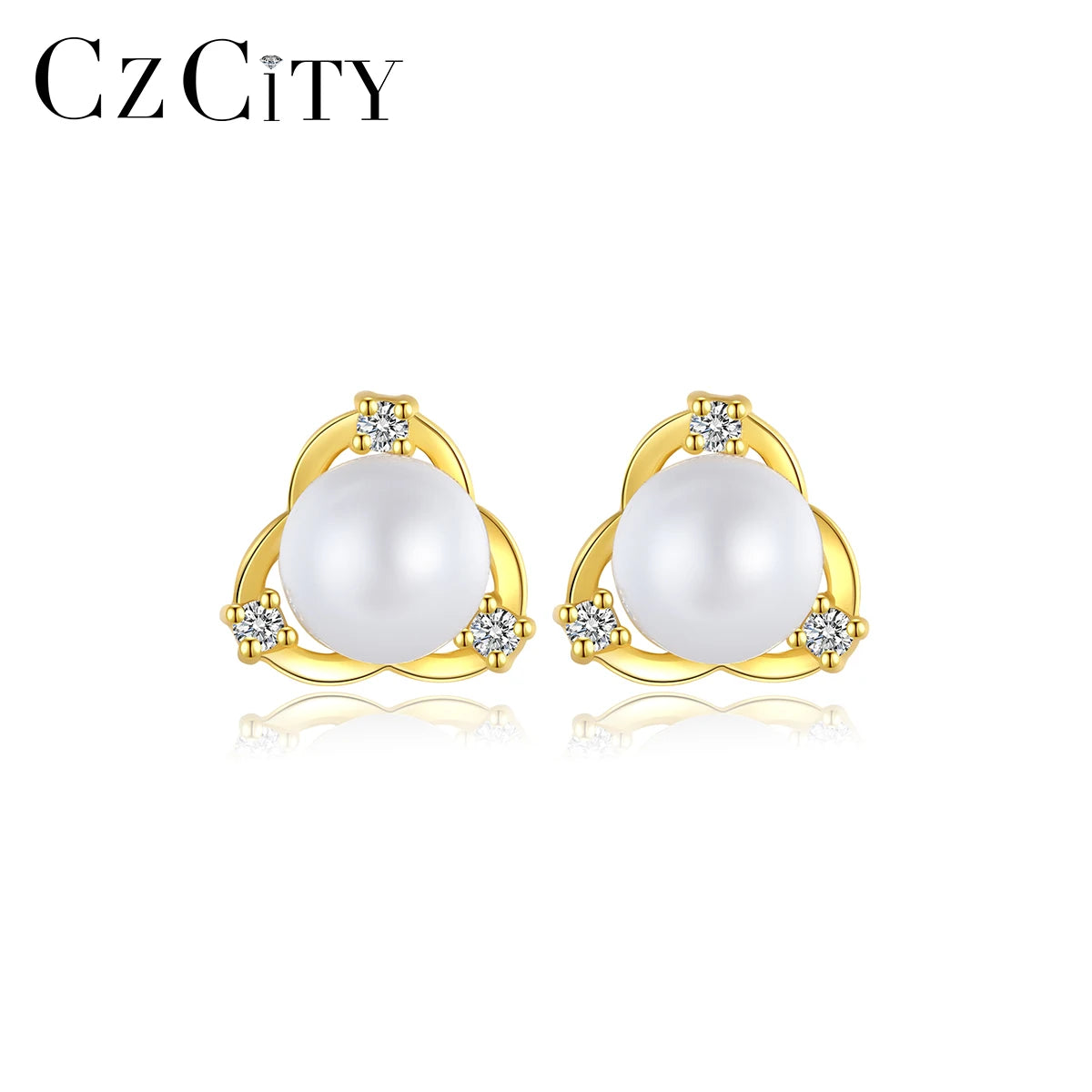 CZCITY Summer Silver Korean Woman Earing 925 Modern Style Hot Sale Trendy Zircon Pearl Stud Earrings