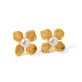 J&D Jewelry 18K Gold Plated Stainless Steel Round Shell Pearl Texture Flower Stud Earring for Women