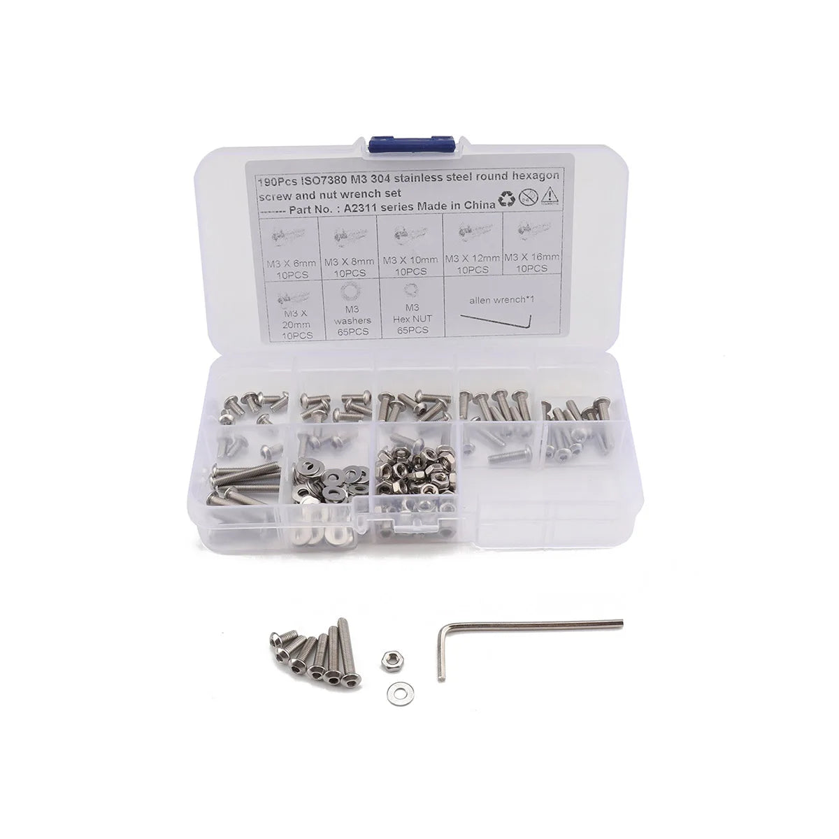 190pcs M3 Round Head Flat Hexagon Socket Screw Nut Washers Wholesale Price AtBAJUTU for Cars/ShopifyEbay Hot Seller