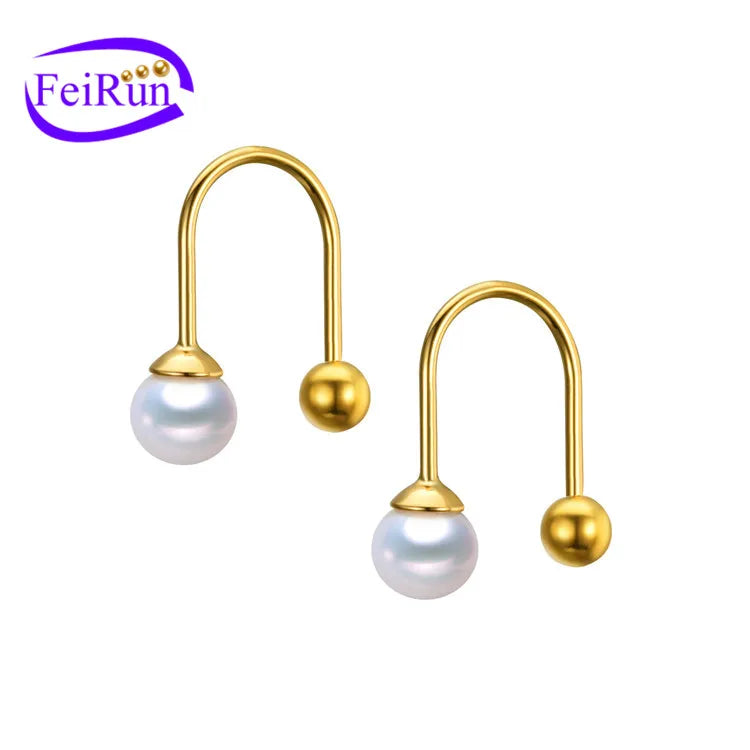 FEIRUN 5.5-6mm 3A Round 925 Sterling Silver Simple Freshwater Cultured Pearl Earring MegaBDM