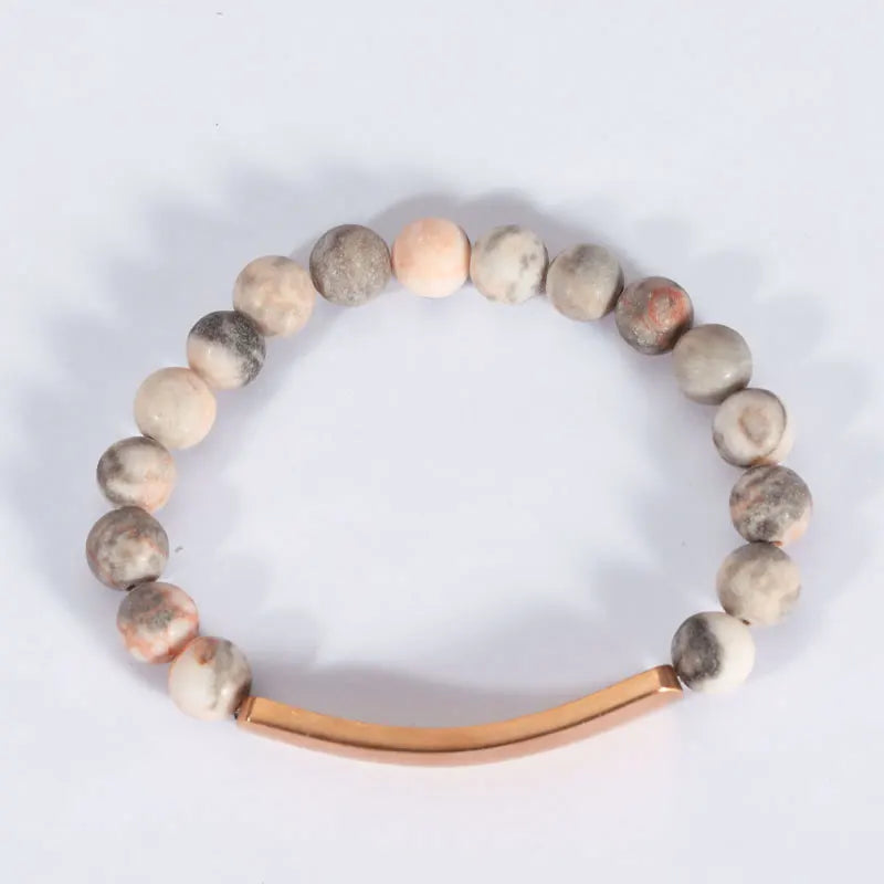 Fashion Custom DIY Stainless Steel Sublimation Blank Bar Bracelet 8mm Gemstones Beaded Healing Stretch Round Bead Bracelets