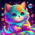 Cartoon Cat Round Full Drill Diamond Art Painting Kits for Kids Classic Fabric DIY Rhinestone Art with Animal Subjects