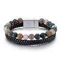 Beaded Natural Stone Cowhide Rope Agate European and American Handicrafts leather bracelet for men