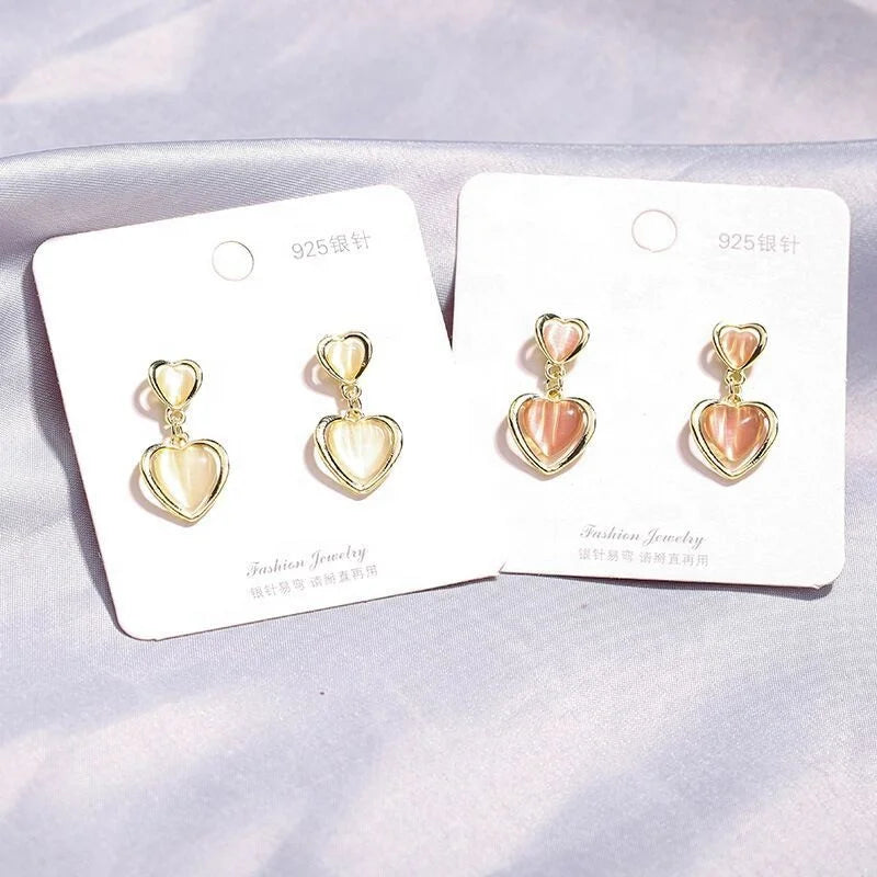 GT 2022 S925 Silver Needle Personality Ladies Earrings Electroplating Alloy Diamond Shiny Heart Opal Earrings for Women Girls